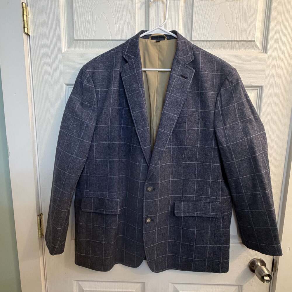 Orvis Windowpane Sportcoat Blazer Linen Blend Blue Size 46 Reg Summer Jacket